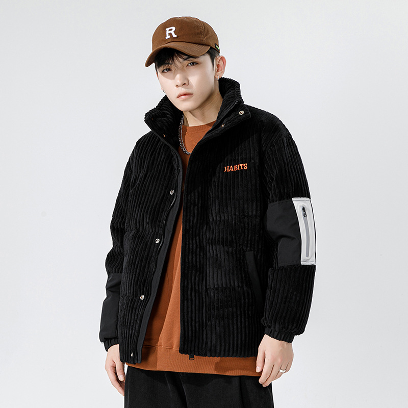Men's corduroy winter warm short down jacket for leisure