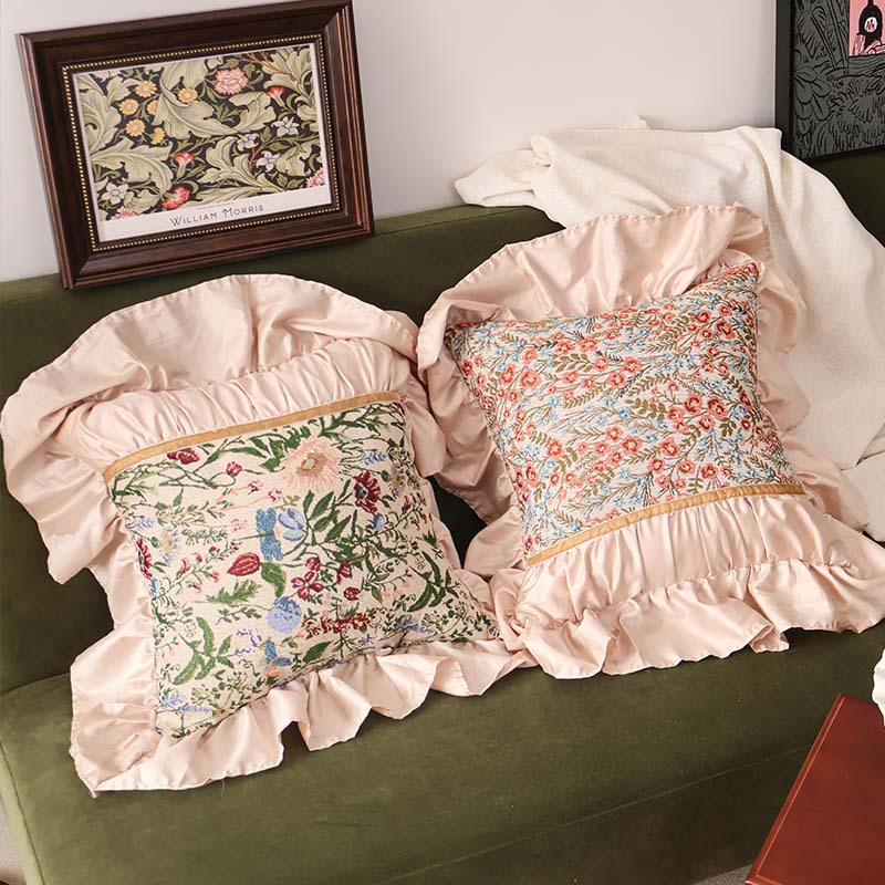 French Style Cushion Pillow Light Luxury High-end Jacquard Household Bedroom Bay Window Model Room Bed Cushion Bed Head Waist Pillow