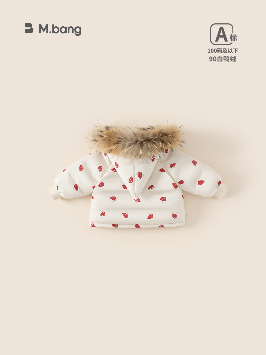 Yoobao ropa infantil niñas chaqueta de plumón bebé invierno impresión de dibujos animados capuzas de cuello de cabello grande ropa de invierno para niños abrigados