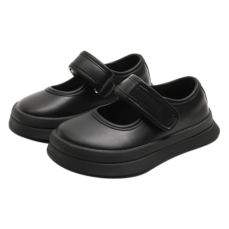 Детская однотонная простая кожаная обувь с большим носком, однослойная обувь для девочек с мелким ртом, маленькие черные туфли в японском стиле, Осенняя детская обувь