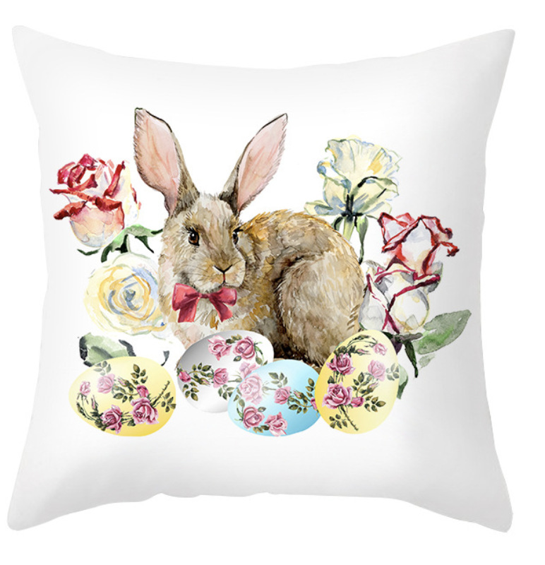 Amazon lino transfronterizo corto peluche conejo de Pascua acuarela guirlandas decorativas para el hogar almohadilla de almohada