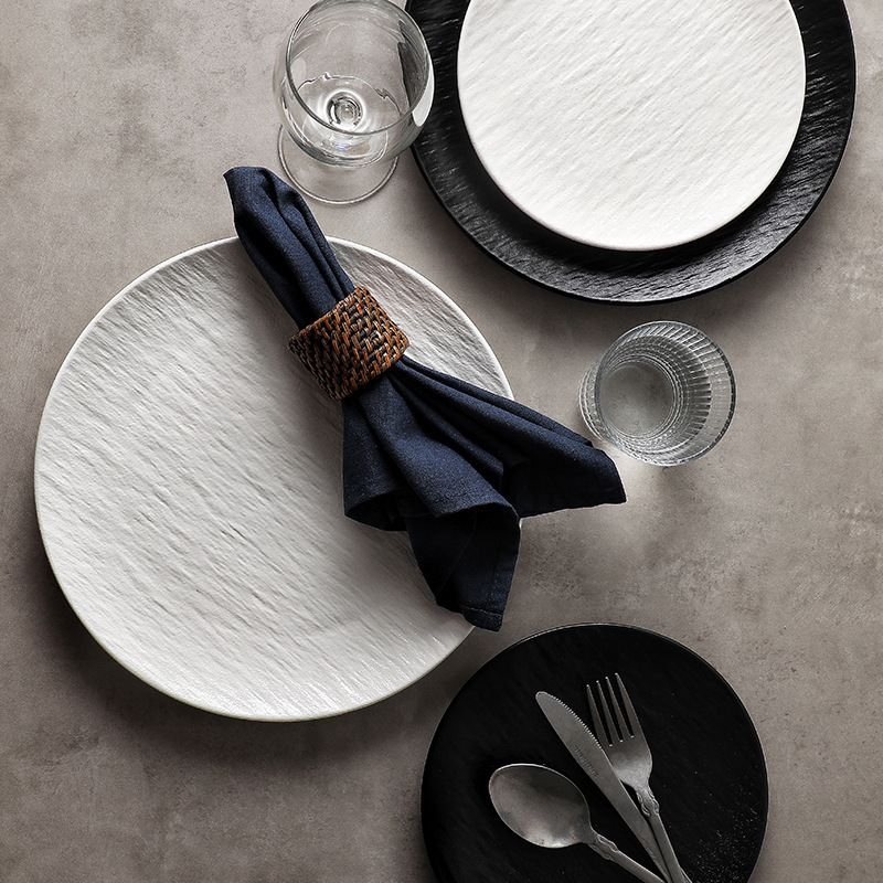 Patrón de piedra en relieve placa de cerámica simple hogar placa occidental de cerámica Placa de pasta hotel restaurante especial Placa de carne