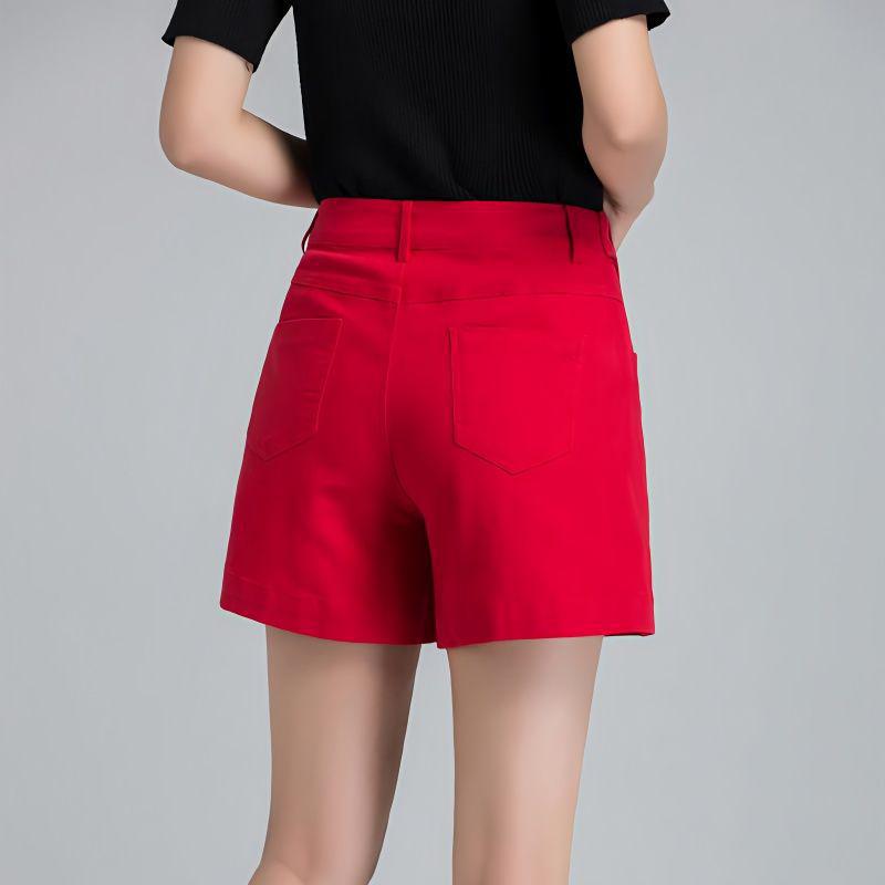 Red Denim Shorts Women's Summer Thin High Waist Elastic Loose Slimming Casual A- line Straight Wide-leg Pants for Outer Wear Red Denim Shorts Women's Summer Thin High Waist Elastic Loose Slimming Casual A- line Straight Wide-leg Pants for Outer Wear