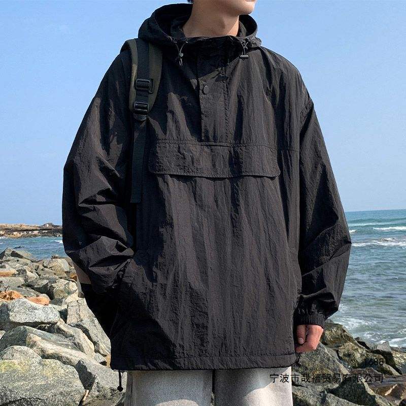 Men's Summer Thin Ice Silk Sun Protection Clothing, Cool and Stylish Sun Protection Jacket, Windbreaker, Trendy Brand Hooded Sweatshirt Jacket