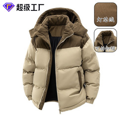 跨境定制可脱卸帽连帽棉衣男女同款冬季加厚棉服灯芯绒情侣款棉袄
