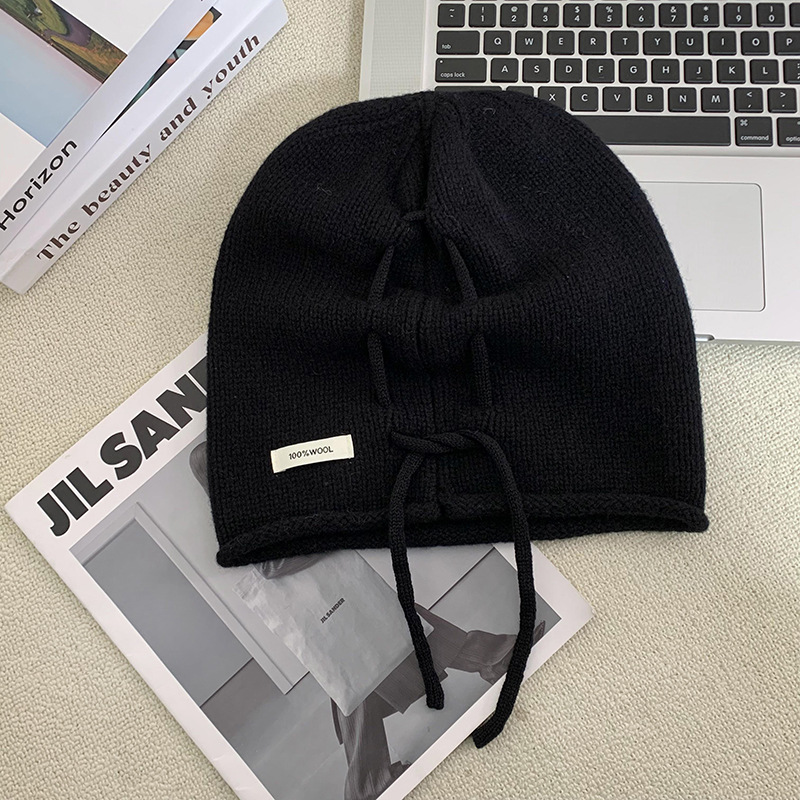 Sombrero de cabeza grande nuevo calentamiento de bordado de lana pura sombrero de punto de luna sombrero de cuerda de dibujo sombrero de pila