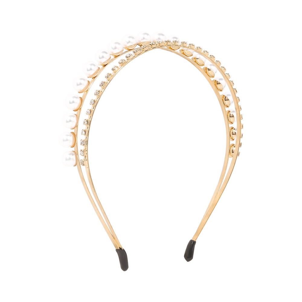 Cross-border Double Layer Lady's Headband Imitation Pearl Temperament Full Drill Headband Net Celebrity Irregular Small Fragrance Hair Accessories display picture 8