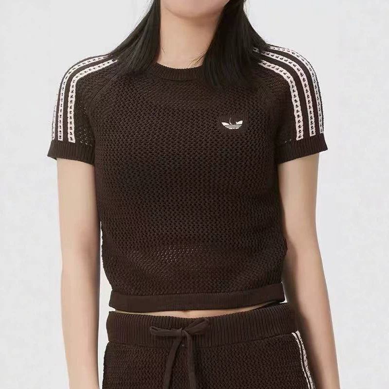 Cross-Border Clover Fashion Knit Hollow-Out T-Shirt for Women, New Summer Style, Simple Casual Versatile Short-Sleeve Top