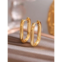 E 75792 Minimalist Oval Hoop Earrings ���ż�����Բ����