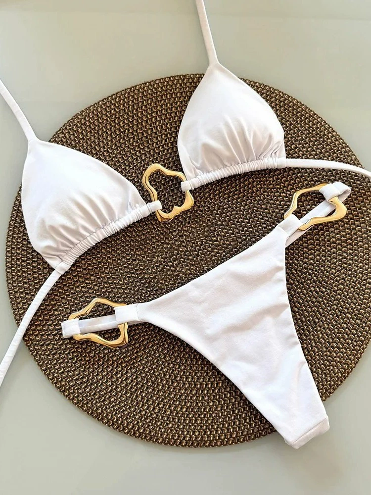 Women's split bikini set, European style, ring-accent design, sizes S–L