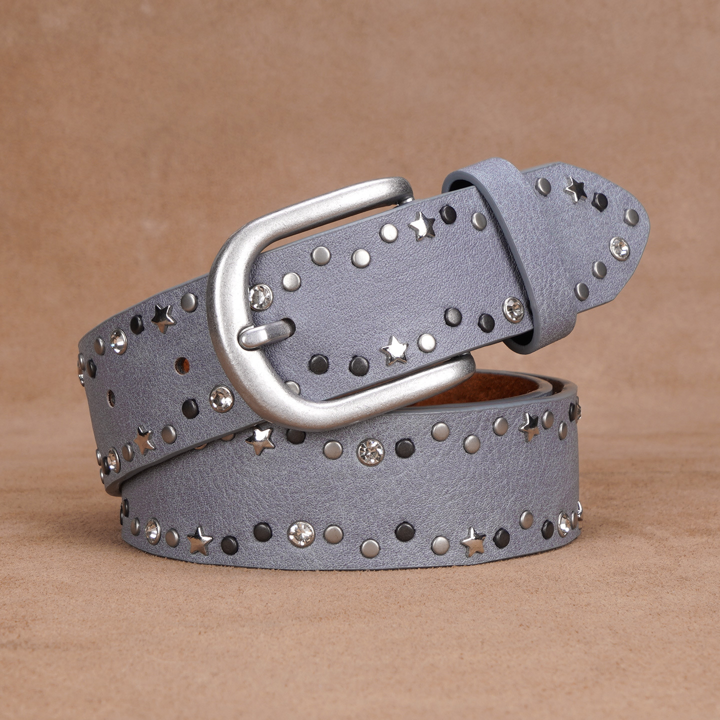 Cinturón vaquero moderno con remaches, estilo punk, 100% algodón, para mujer. Diseño europeo y americano._voghion.com