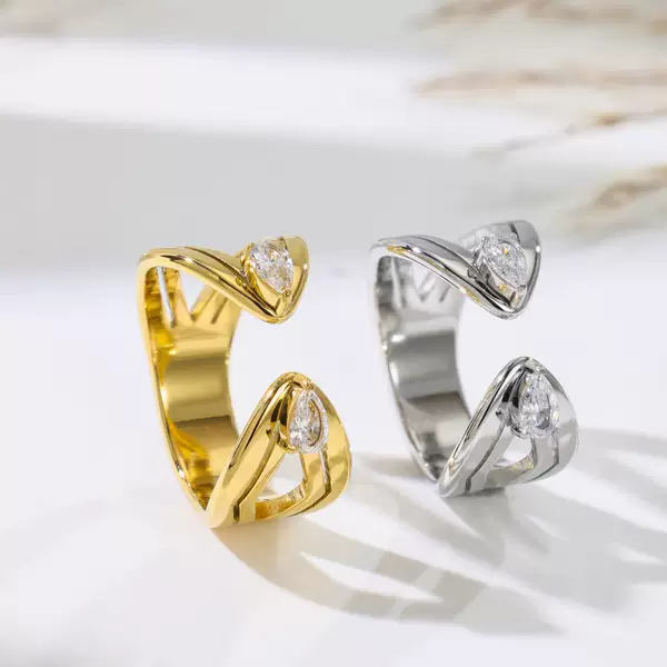 Fashionable European and American Style Double-Ended Zircon Water Drop Open Ring, Unique Niche Design, Direct Sales from the Manufacturer, Light Luxury