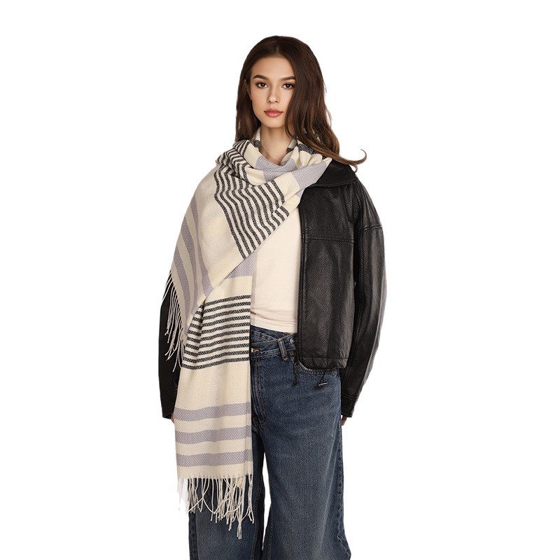 La hija mayor de Meilad, otoño y invierno, una sensación de atmósfera de moda, una gran rejilla imitación de cachemira, una bufalla caliente y gruesa, un color de combinación