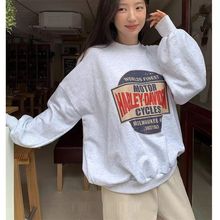 2025春秋冬新款圆领卫衣女宽松休闲时尚百搭加绒加厚小众设计上衣