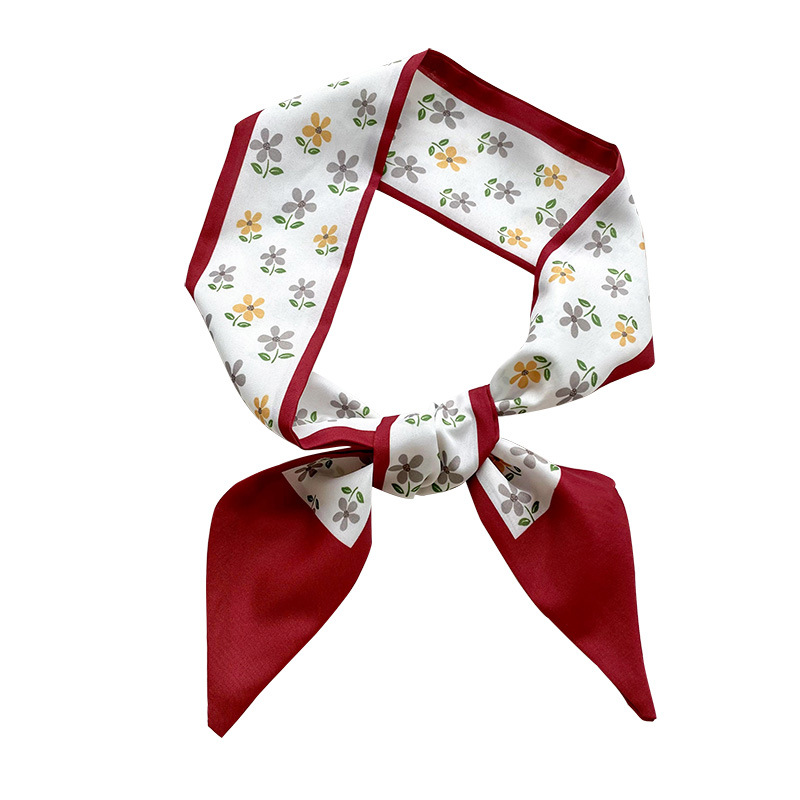 Blanco y Rojo larga pequeña bufanda de las mujeres de estilo coreano versátil multifuncional corbata de pelo bolsa decorativa bufanda cinta accesorios para el cabello