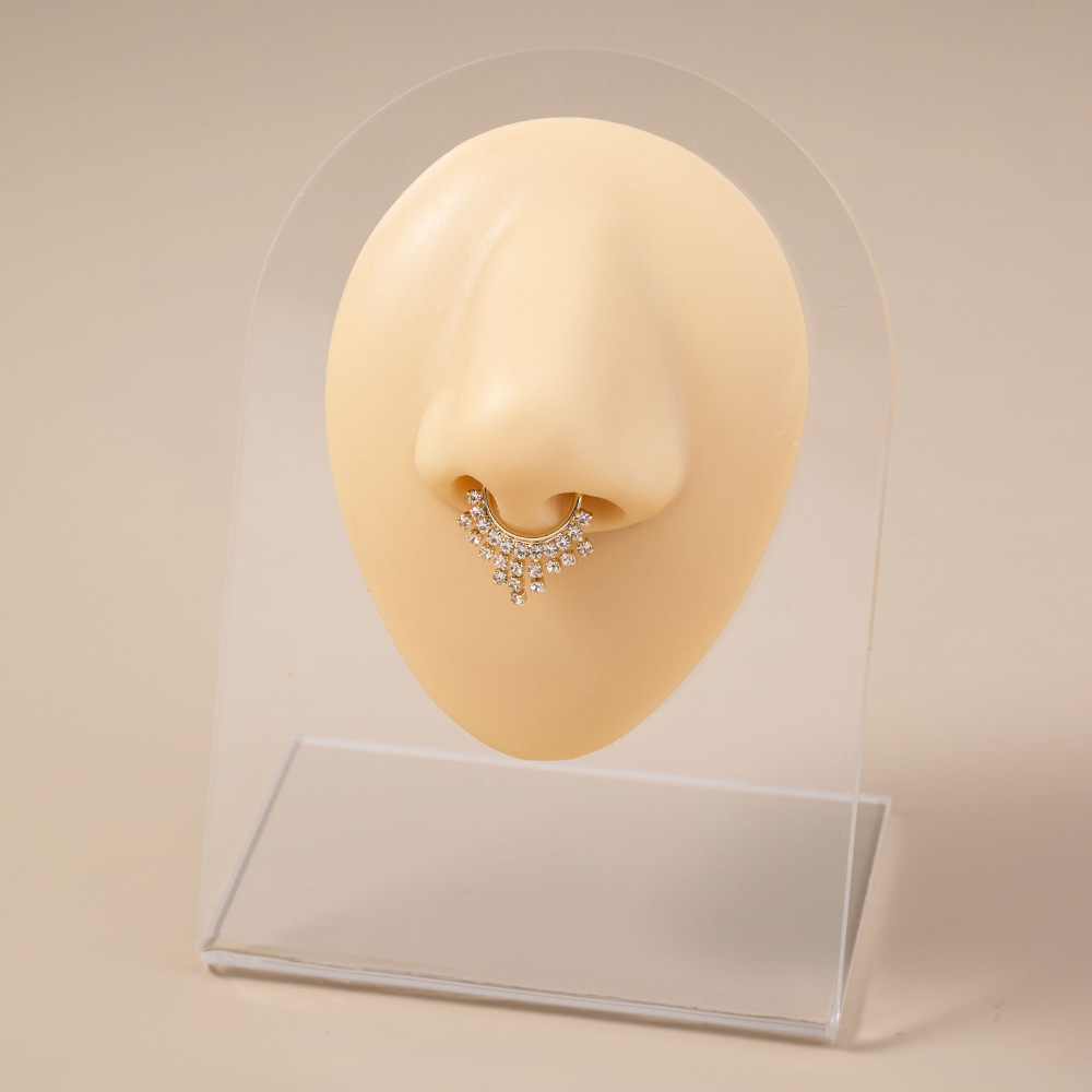 New Fashion Fringed Crystal Rhinestone Nose Ring Golden Flower Rhinestone Piercing Nose Ring display picture 1