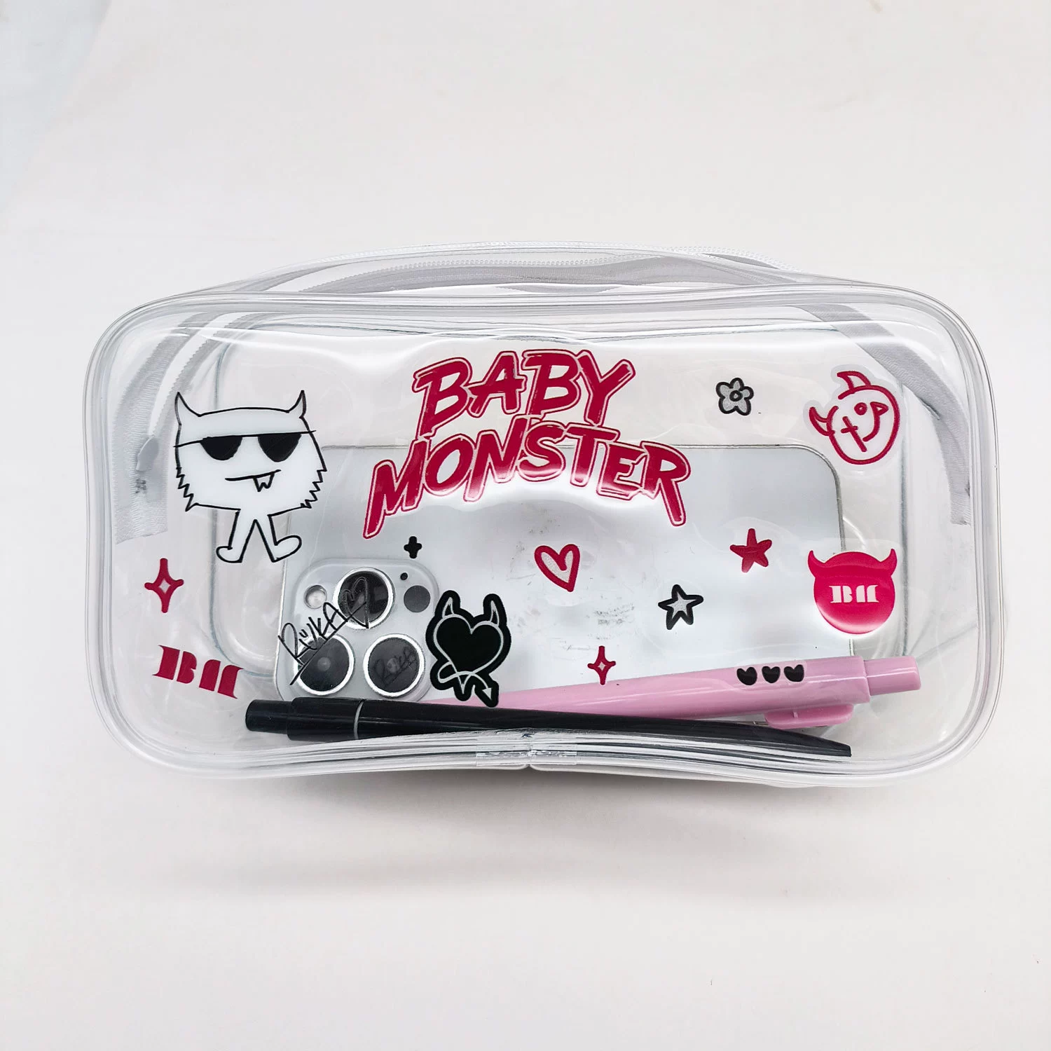 Косметичка-пенал ПВХ BABYMONSTER, 19×10,5×6 см, портативная прозрачная сумка
