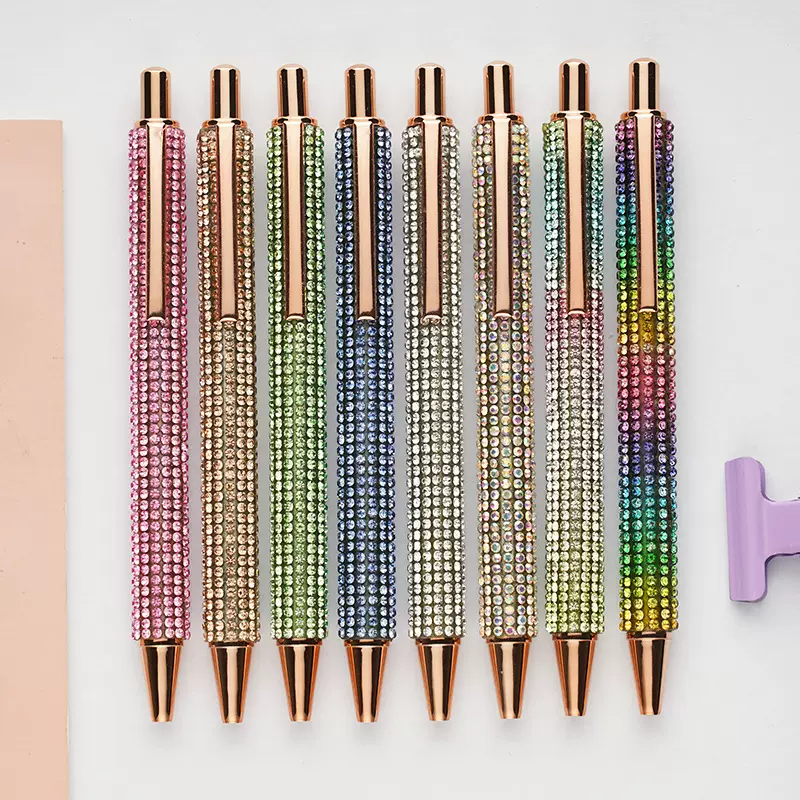 厂家批发按动圆珠笔包钻礼品金属笔按压金属包皮笔高端闪亮钻石笔