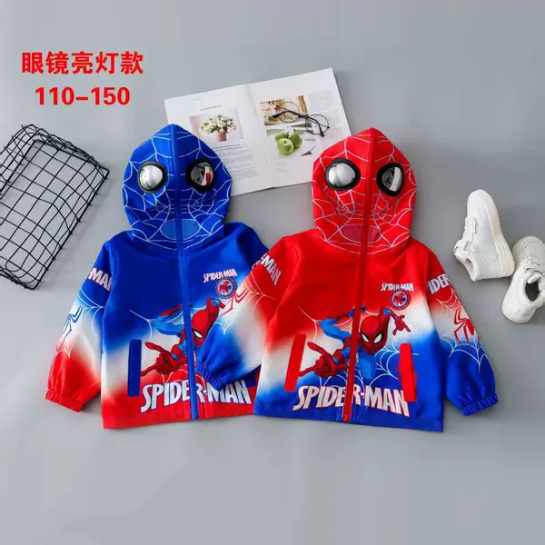 Boys' Spring Spider-Man Windbreaker Jacket, Toddler Windproof Coat, Autumn Hooded Windbreaker
