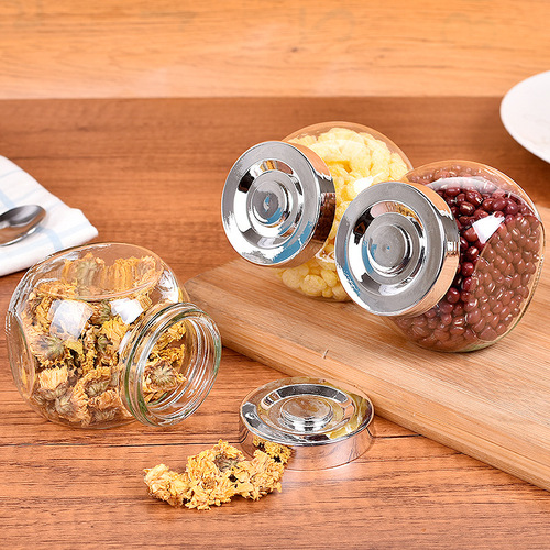 Transparent glass bottle storage jar sealed seasoning bottle jar small sealed jar glass jar storage jar flat drum bottle
