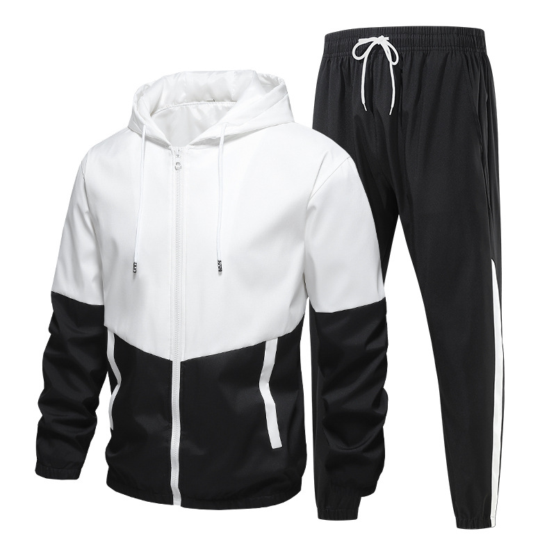 Primavera y otoño hombre color combinación de trajes deportivos de moda transfronterizos chaqueta con sombrero ropa de entrenamiento de gimnasio dos piezas image 3