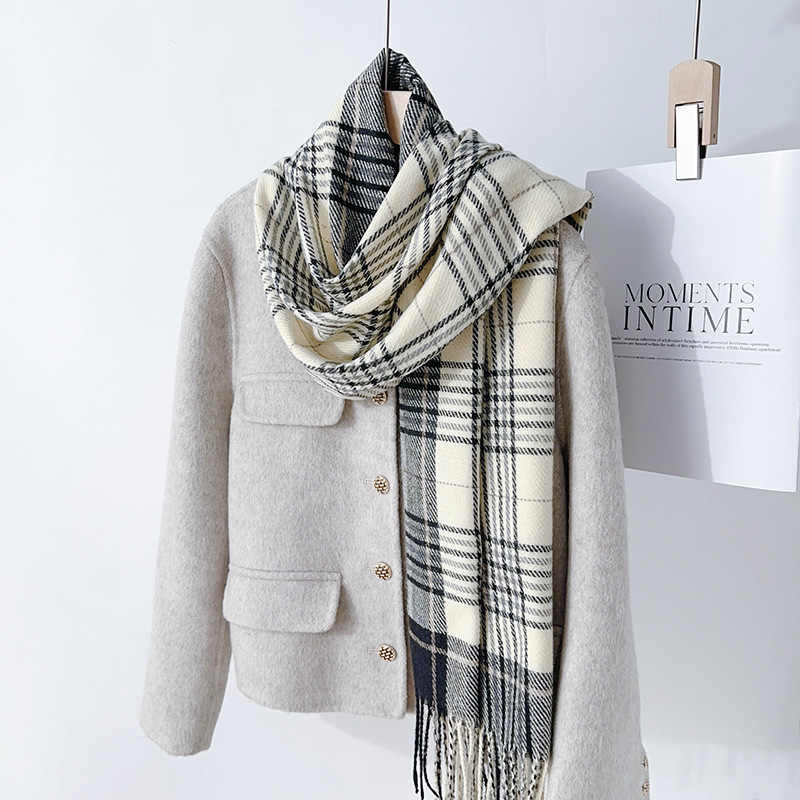 Bufanda de Cuadros con Borlas Térmica de Imitación de Cachemira para Invierno