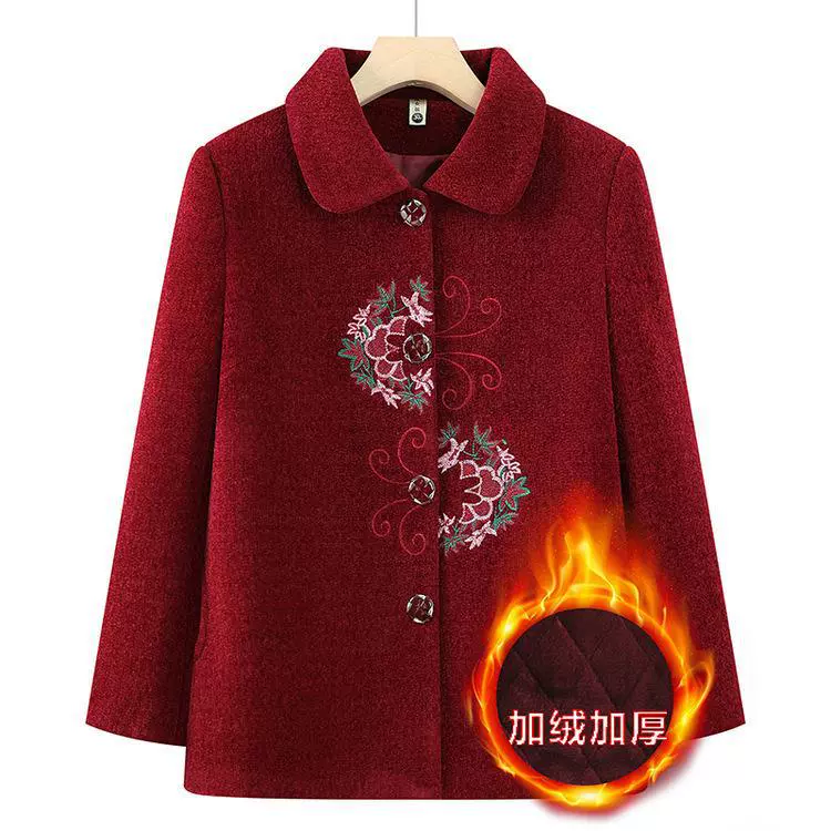 Jacket, warm woolen coat, with embroidery, for middle age
