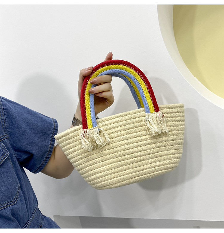 Cute rainbow hand-held small bag for women, new fashionable, casual and trendy women's bag, straw woven bag, beach vacation bag undefined