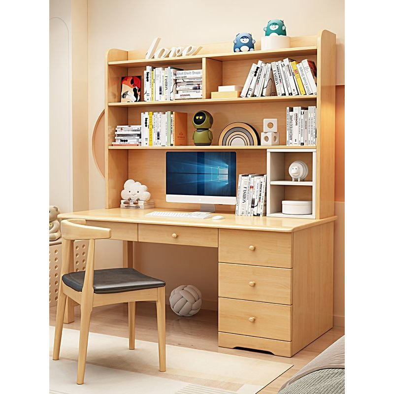 Computer Desk Desk with Integrated Writing Bedroom Table Simple Solid Wood Home Student Children's Study Table Bookcase