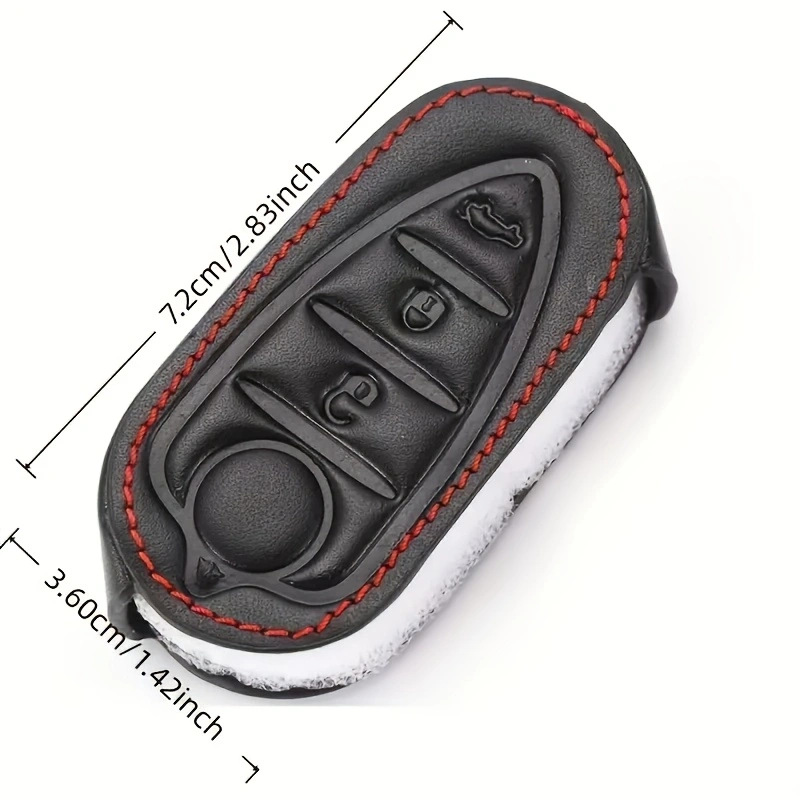Suitable for Alfa Romeo key fobs: genuine leather car key case with buckle, protective shell, and red-edged stitching