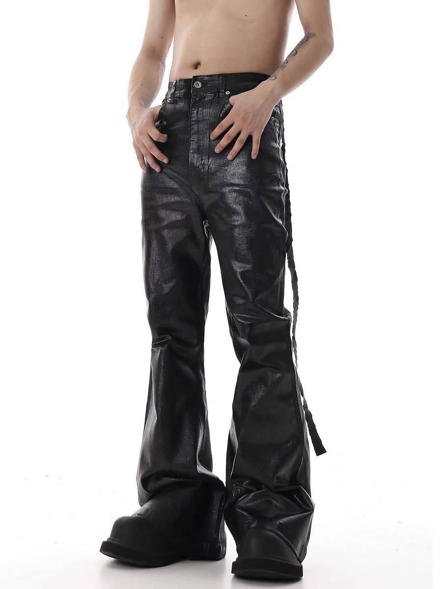 Style Coated Brushhed Wax Flutter Micro Flare Jeans