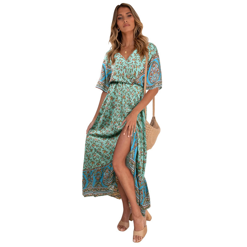 Vestido floral de manga corta bohemio de verano para mujer nihaostyles ropa al por mayor NSSA71893