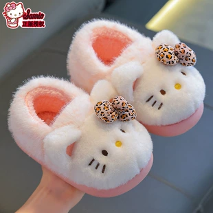 Девочкам тапочки Hello Kitty утеплённые на флисе с закрытой пяткой