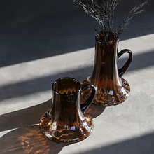 雅筠工艺 琥珀棕色水壶单耳玻璃花瓶水培花器摆件 家居花店装饰品