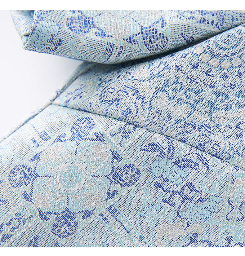 Váy chữ A jacquard lụa vàng phong cách quốc gia tay ngắn chất lượng cao — Màu xanh lam chi tiết 18