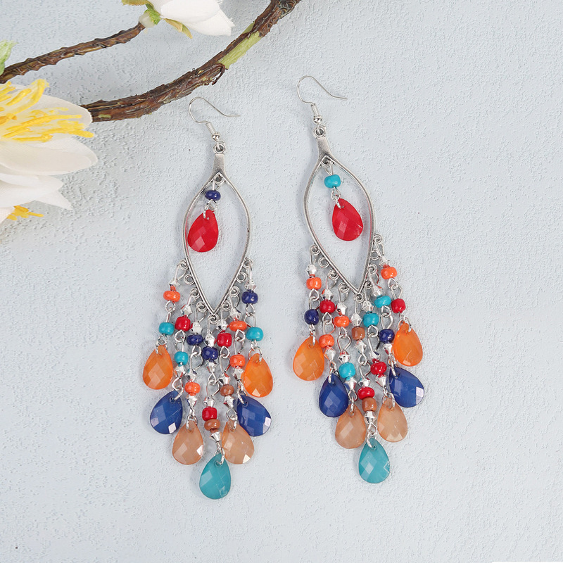 European and American Ethnic Style Environmentally Friendly Alloy Jewelry Tassel Earrings Women's Personalized Bohemian Style Long Earrings