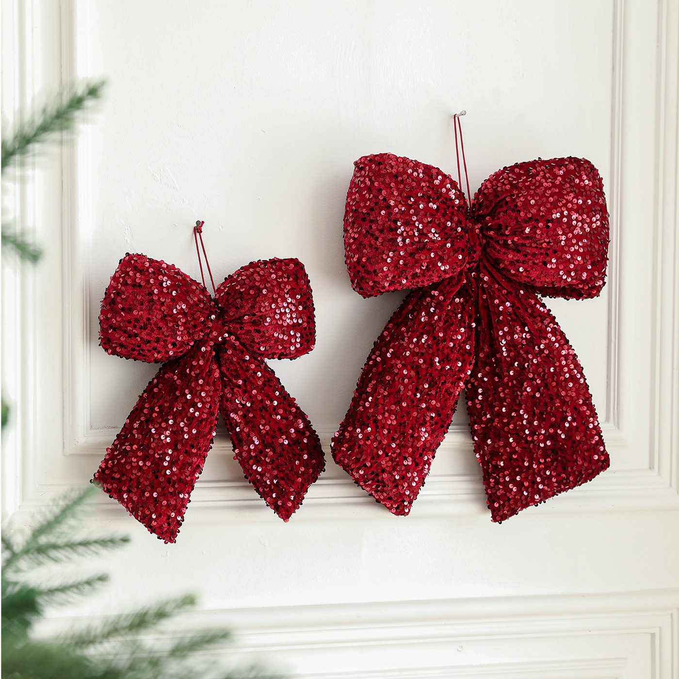 Vin de tela transfronteriza mariposa de Navidad roja sequinilla de brillo de alto nivel colgante de árbol de Navidad accesorios de decoración