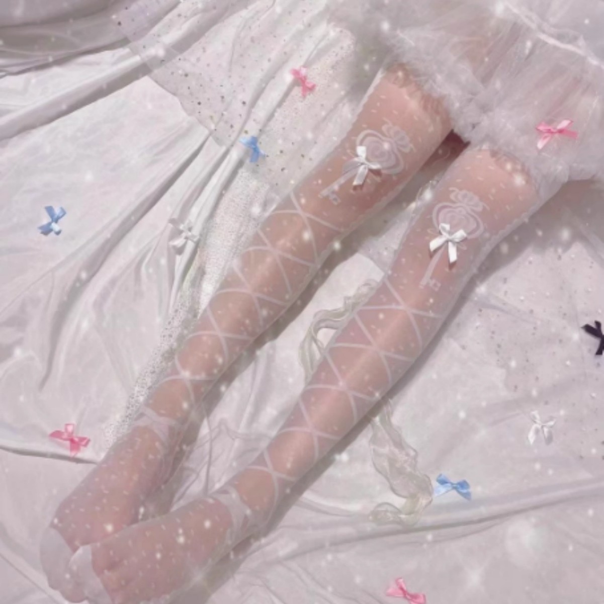 Sweet Japanese Lolita Thin Cute Jacquard Thigh-High Socks Lolita Over-The-Knee Socks Lolita Long Stockings