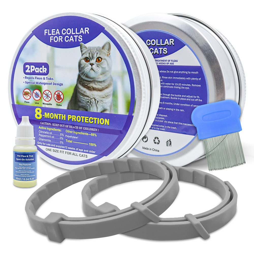 회색 고양이 목걸이 2개 + 빗 + 에센셜 오일 10ml