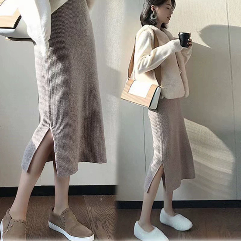 Материнские вязаные бедра юбка женская осенняя темперамент