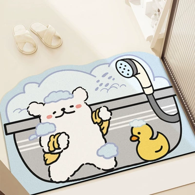 Avtomobil döşəmə paspasları – Non-Slip Quick-Drying Foot Mat Floor - line-puppy-taking-a-bath-4060cm-diatom-mud-second-generation