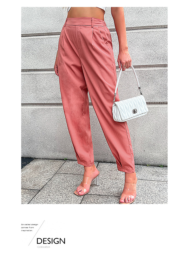 Lässige Anzughose für Damen. Kurze, elastische Hose im Pendlerstil für Damen_voghion.com