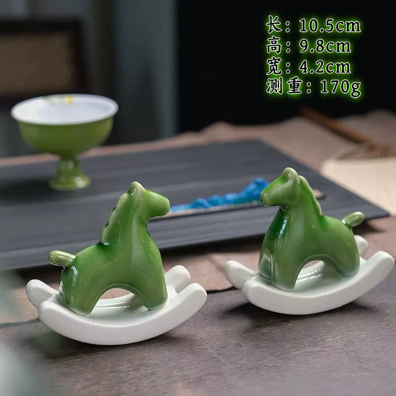 陶瓷绿马茶宠摆件精品 创意摇摇小马家居摆件 客厅书房家居装饰品