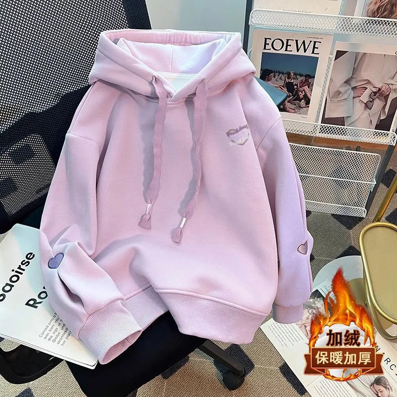 Girls' Hooded Sweatshirt Winter 2024 New Korean Style Fashion Fleece Children's Cap Sleeve Top Spring and Autumn Season Children's Clothing