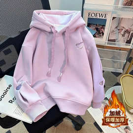 女童卫衣秋冬2026新款韩版时尚加绒儿童连帽套头上衣春秋季童装女
