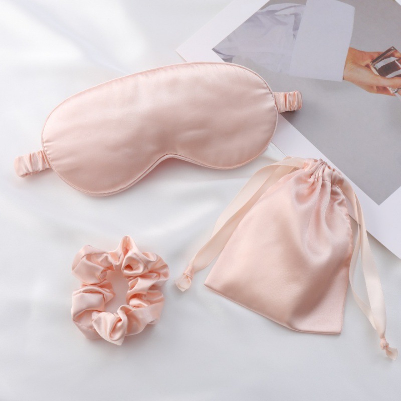 Simulación de seda para los ojos de tres piezas de anillo de cabello, bolsillo de banda de cabello, regalo de mano, almacenamiento portátil al aire libre, protección de ojos para dormir.