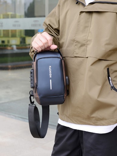 Carga USB explosión de estilo de moda de tramo oblicuo mochila deportiva anti-robo mochila pequeña multifuncional contraseña bloqueo bolso de pecho