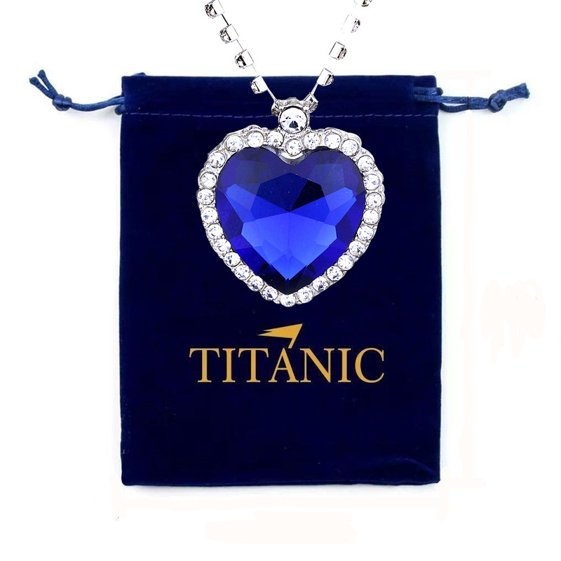 2026 New Cross-Border Model Ocean Heart Blue Necklace for Women, European and American Style, High-End Titanic Pendant