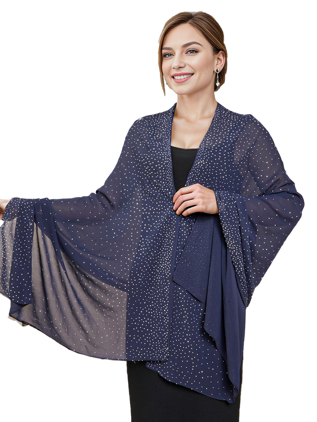 Hot Selling New Solid Color Chiffon Starry Sky Hot Stamping Exquisite And Elegant Banquet Style Extended Version Of High-end Women's Shawl_voghion.com