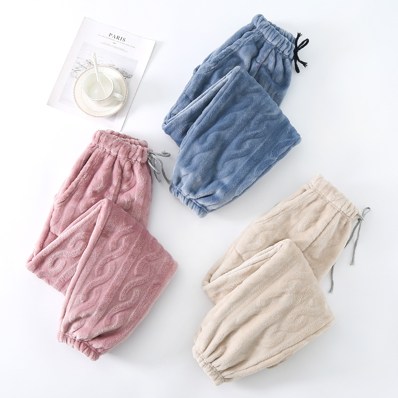 Pijama de invierno forrado de lana gruesa coral polar pantalones calientes pantalones de franela casa se pueden usar fuera de los pantalones de los hombres de la pareja